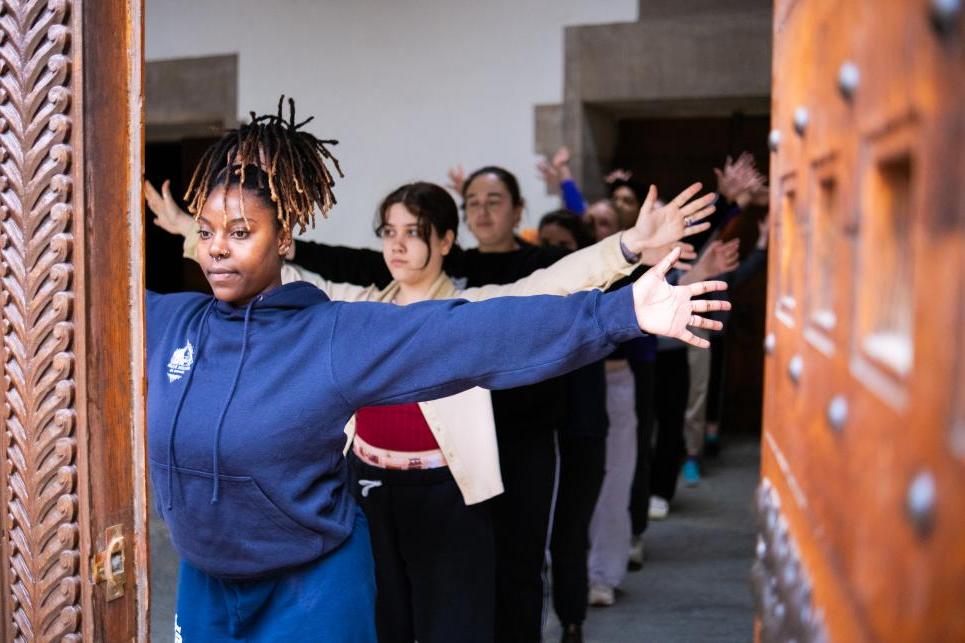 The Dancers of Liminal Lobby rehearse in Goodhart Hall.