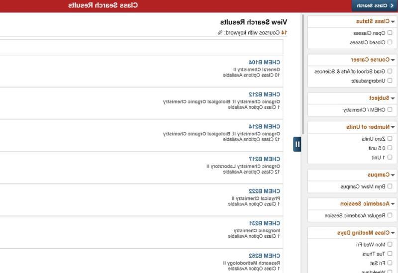 Bionic class search results w closed courses